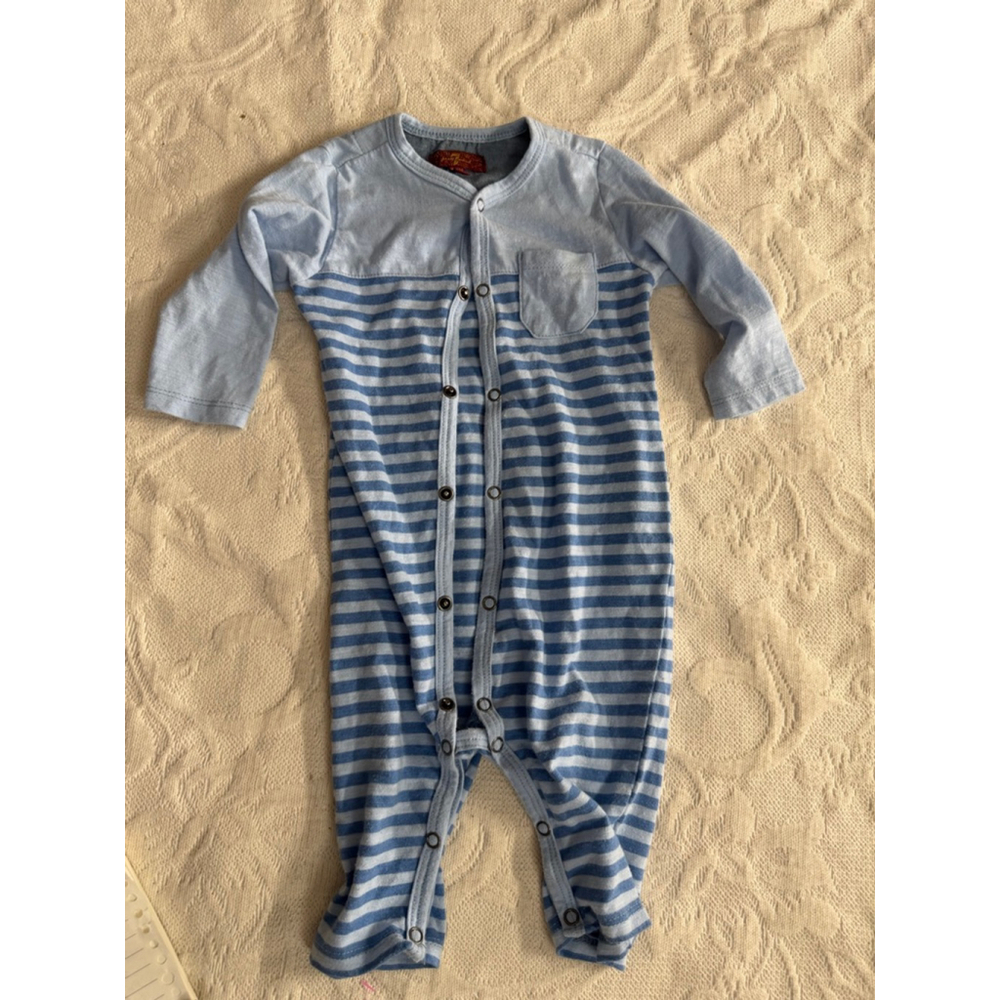 Baby 7 For All Mankind Striped Footie 6-9 Months Blue White
